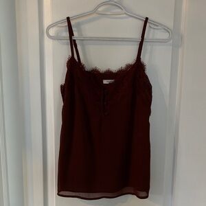 Elegant Burgundy Lace Trim Cami Top